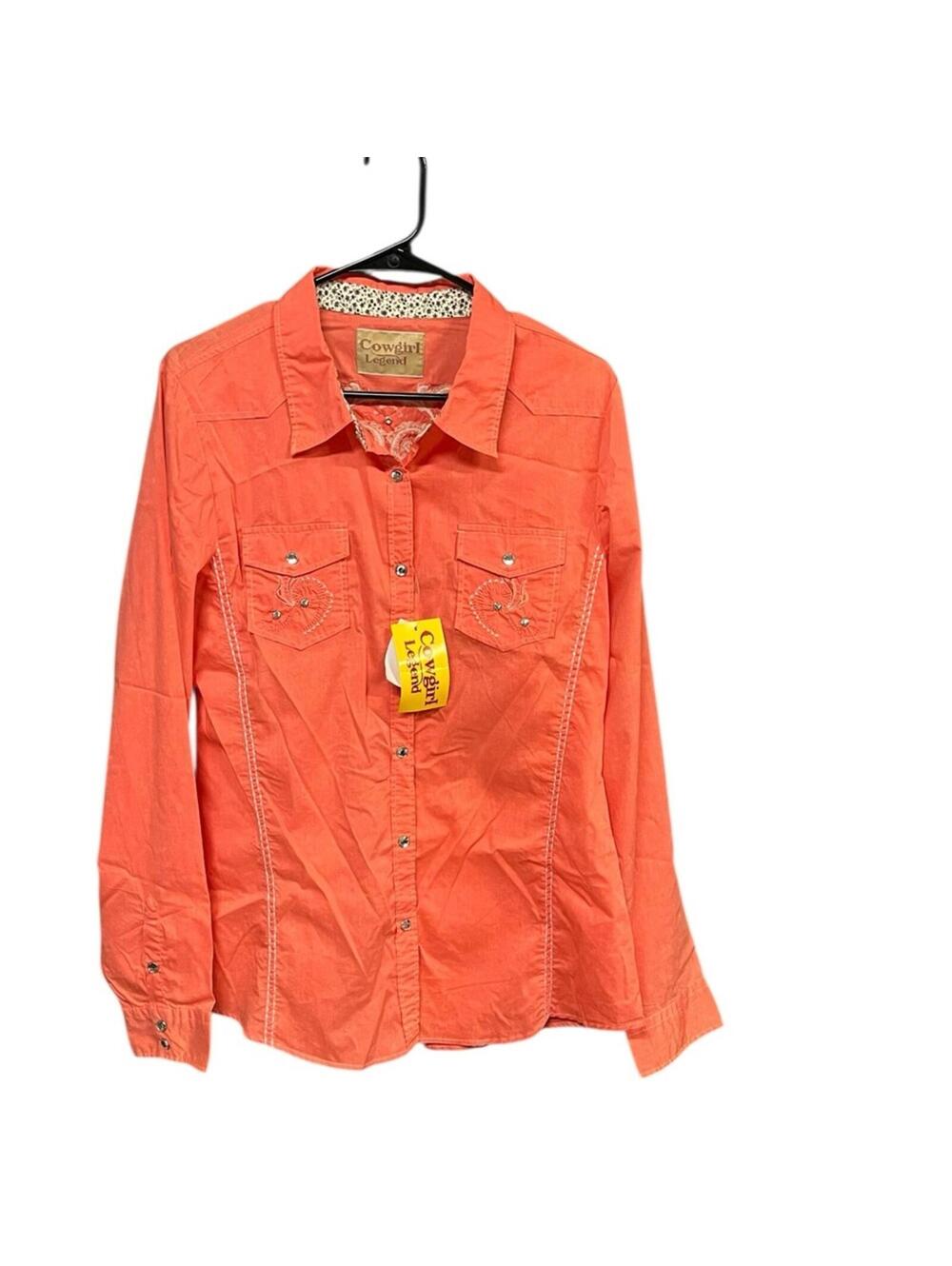 Cowgirl Legend Western Snap Shirt XL Peach  Embroidered NWT Floral Cotton